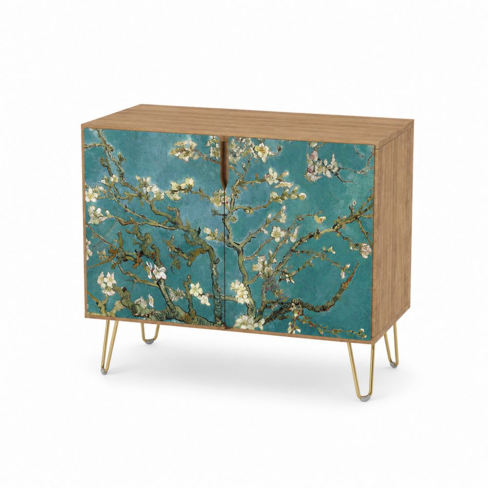 Holzschrank mit Blumenmuster und Metallbeinen-maisonfleurco