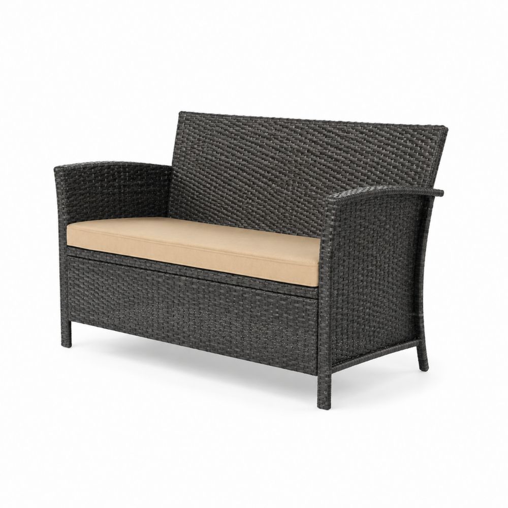 Polyrattan-Zweiersofa Schwarz mit Polyester Sitzkissen 120 cm-maisonfleurco