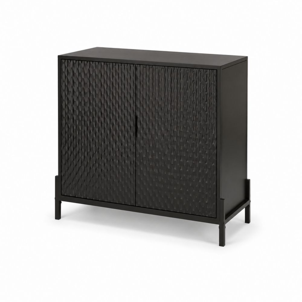 Metall Aufbewahrungsschrank mit geometrischen Türen Schwarz 100x40x90 cm-maisonfleurco