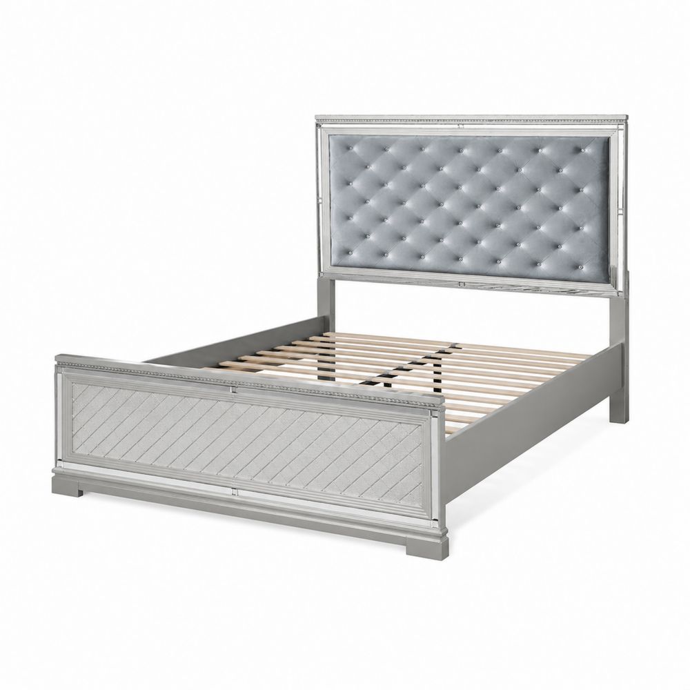 Holzbett mit gepolstertem Kopfteil 160x200cm Mikrofaser Grau-maisonfleurco