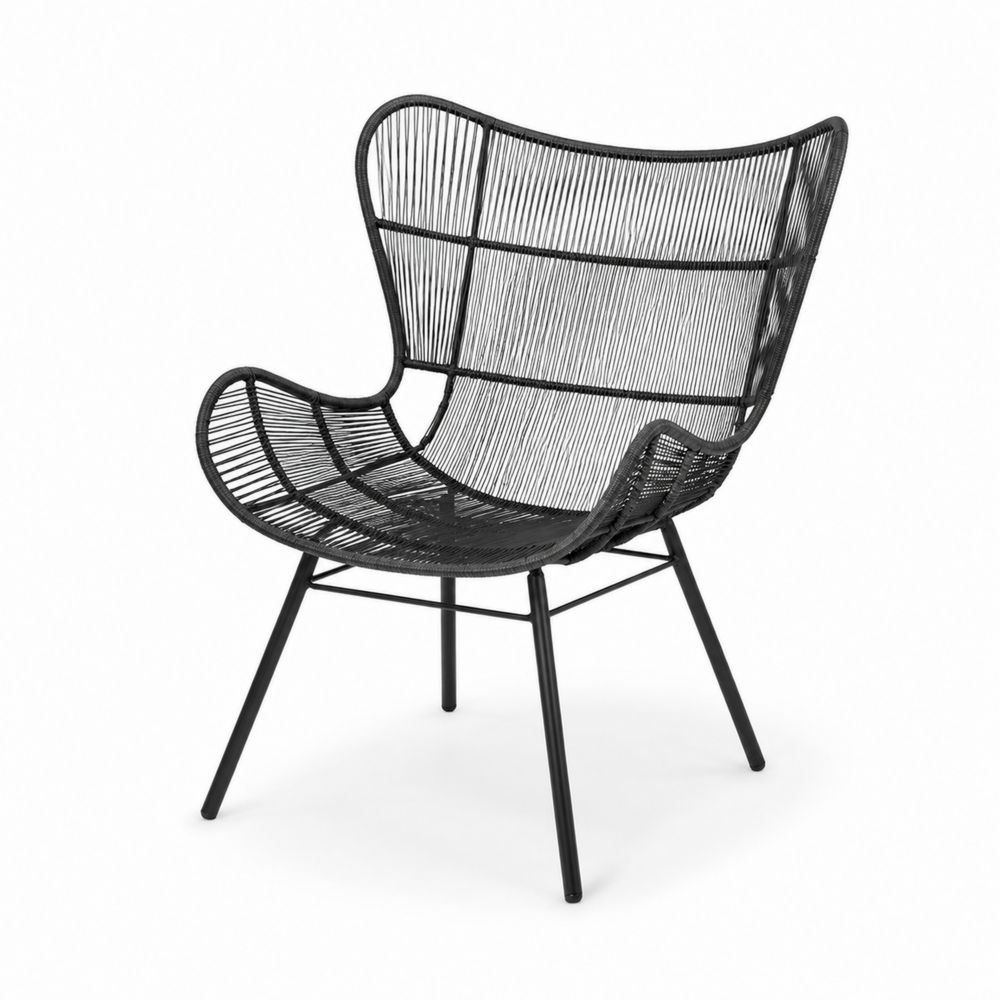 Stahlrahmensessel mit Polyethylen-Geflecht, Schwarz-maisonfleurco