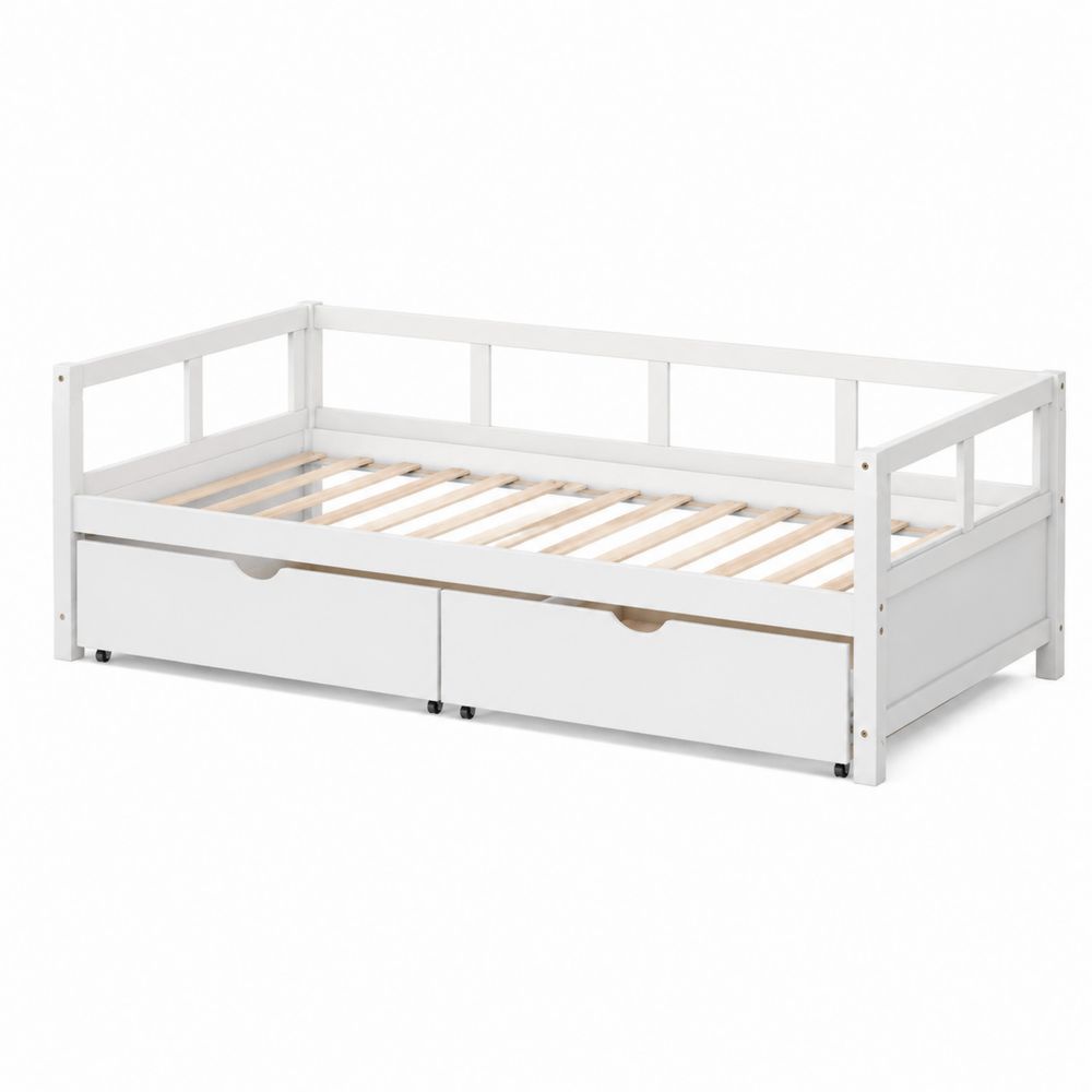 Tagesbett Weiß Holz mit Schubladen 200x90 cm-maisonfleurco