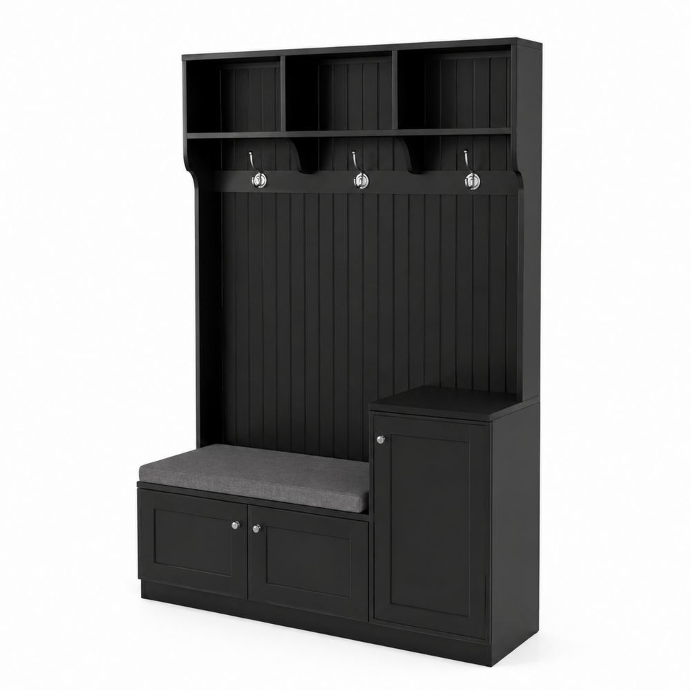 Garderobenkombination mit Sitzbank und Hakenleiste Schwarz MDF 200cm x 150cm x 40cm-maisonfleurco