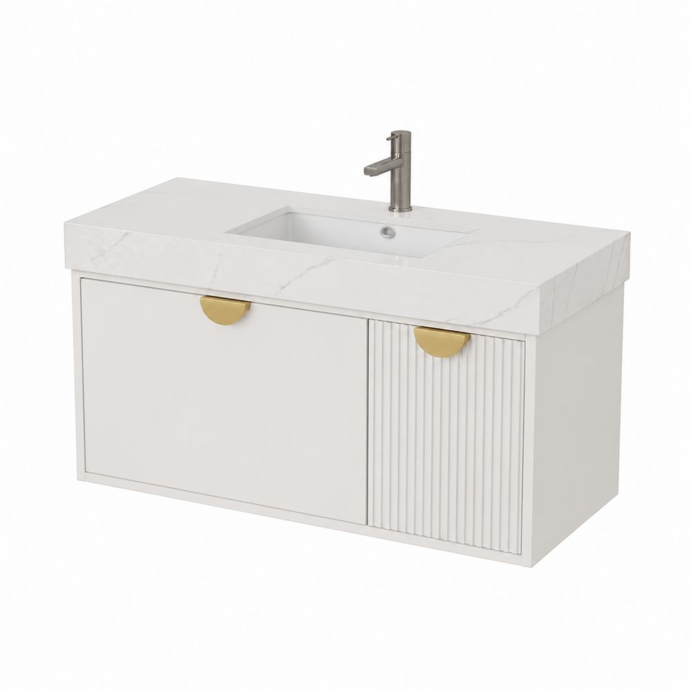 Wandmontierter Waschtischunterschrank 100x50x40 cm MDF Weiß mit Marmorwaschbecken-maisonfleurco