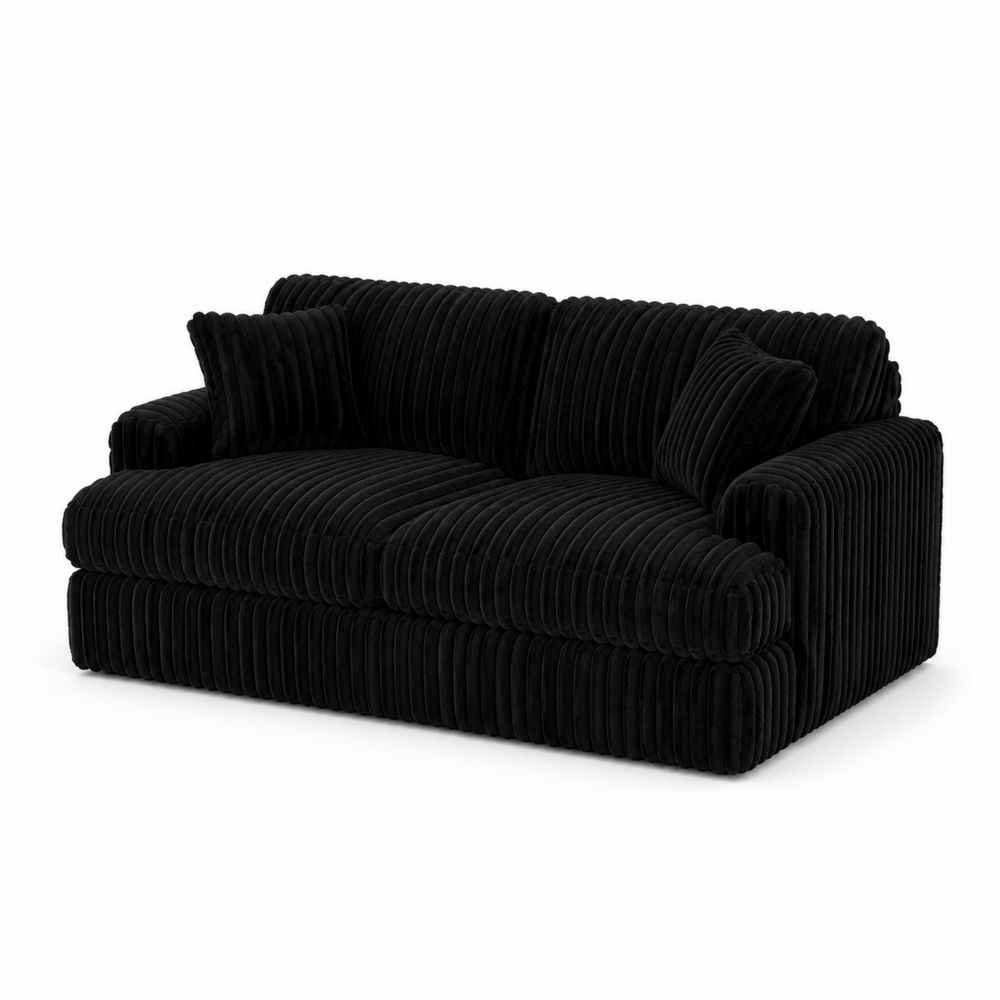 Zweisitzer Sofa Cord Schwarz 180x95x85cm-maisonfleurco