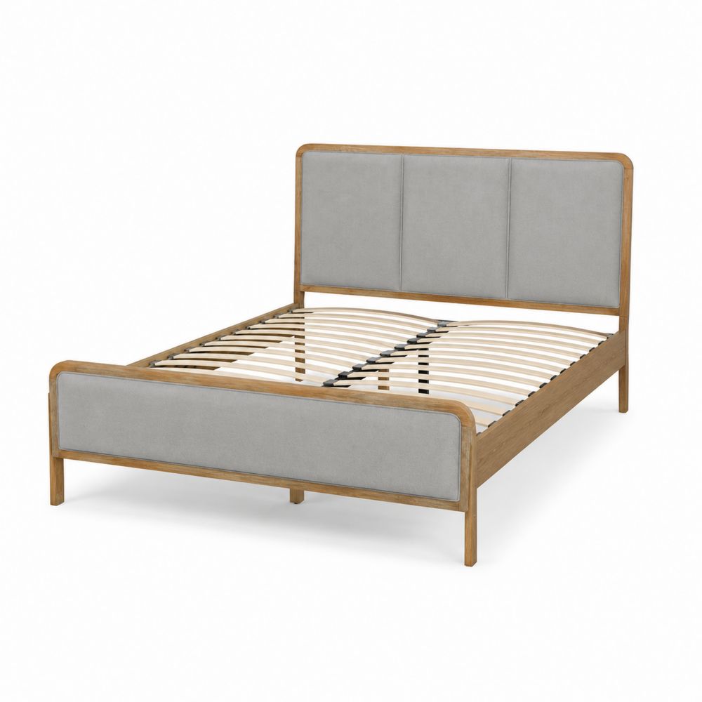Bettgestell Holz mit Polyester Kopfteil Grau 200x140 cm-maisonfleurco