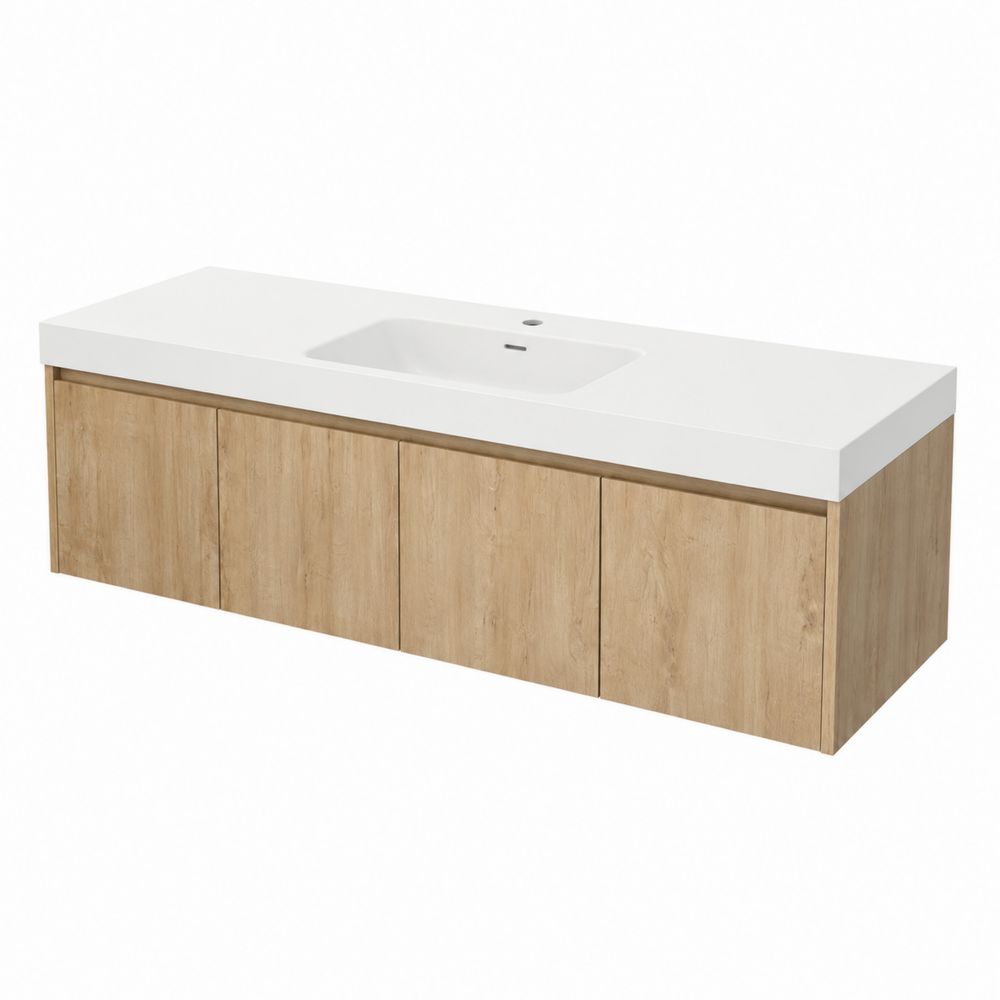 Wandmontierter Waschtischunterschrank mit Waschbecken Eiche Weiß 160 cm-maisonfleurco