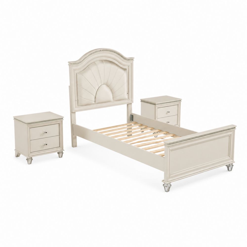 Holz Schlafzimmer-Set Einzelbett mit zwei Nachttischen Beige-maisonfleurco