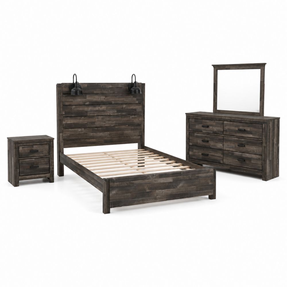 Schlafzimmer-Set aus Kiefernholz mit Lattenrost Dunkelbraun-maisonfleurco