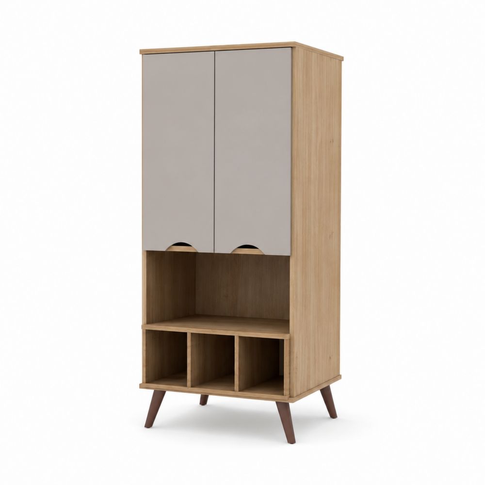 Aufbewahrungsschrank aus Holzwerkstoff und Holz in Natur und Grau-maisonfleurco
