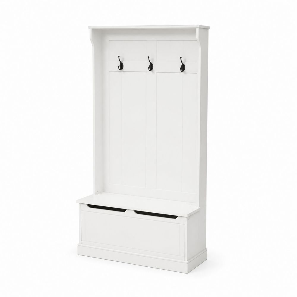 Weiße Garderobenkombination aus MDF mit Sitzbank und Stauraum-maisonfleurco