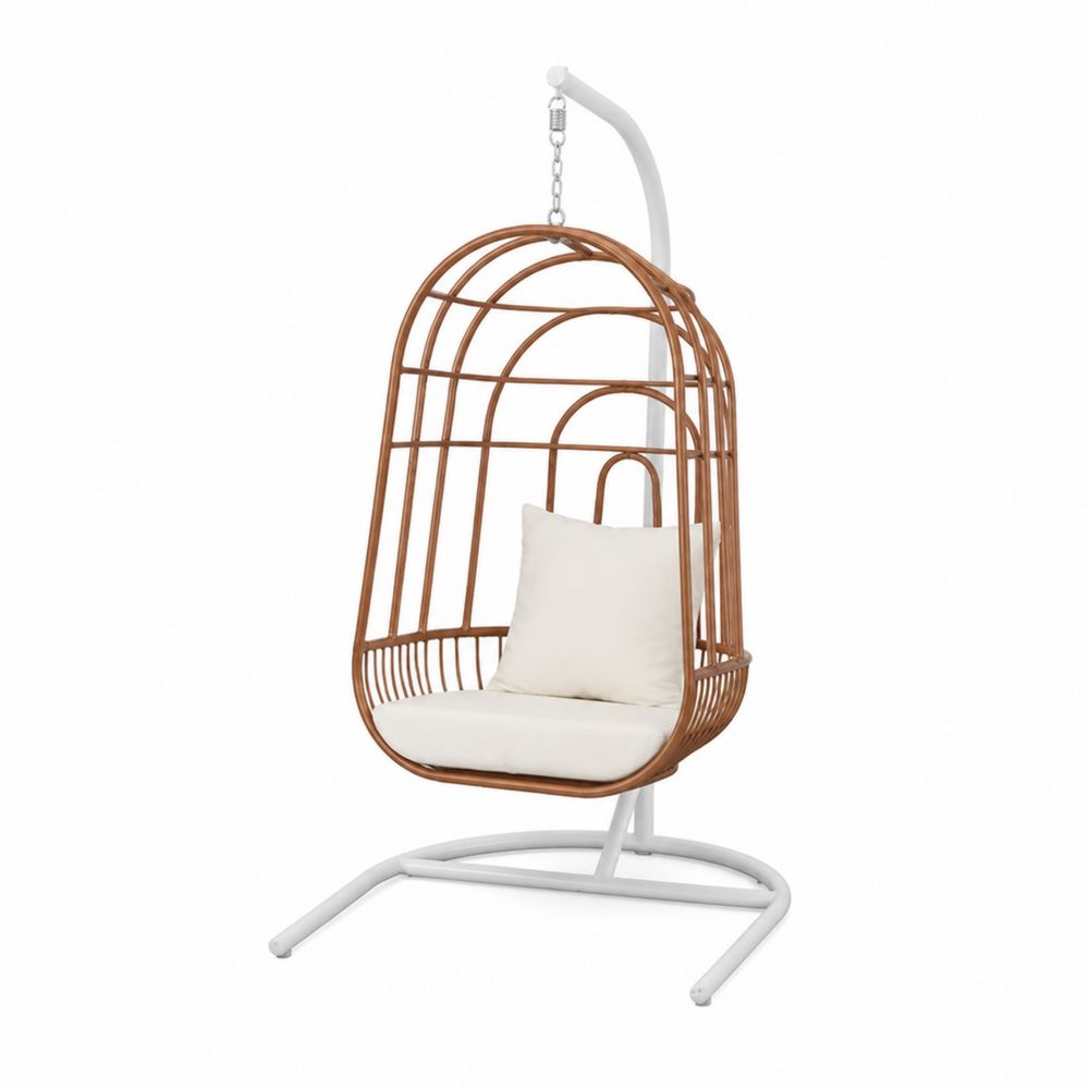 Hängesessel aus Rattan mit Stahlgestell Braun/Weiß-maisonfleurco