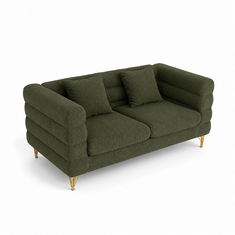 2-Sitzer Sofa Bouclé Khakigrün-maisonfleurco