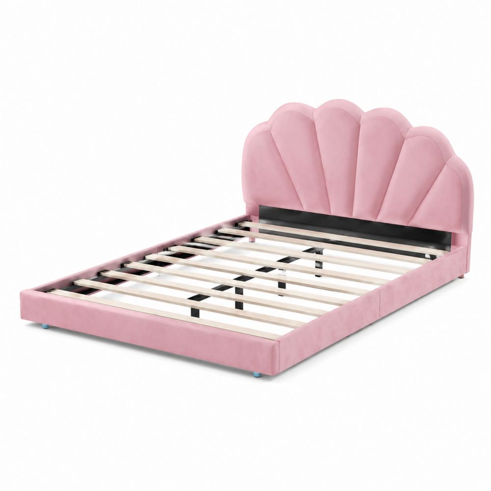 Samtbett mit Muschel-Kopfteil Rosa 200x160 cm-maisonfleurco