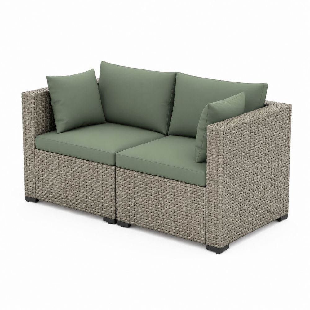 Gartensofa Rattan 2-Sitzer mit Grünen Kissen-maisonfleurco