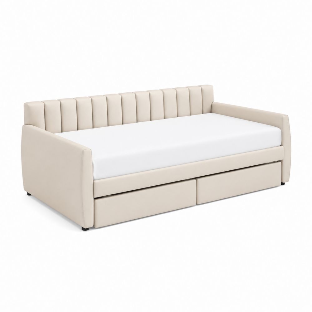 Kunstleder Tagesbett mit Stauraum und Matratze Beige 200x90 cm-maisonfleurco