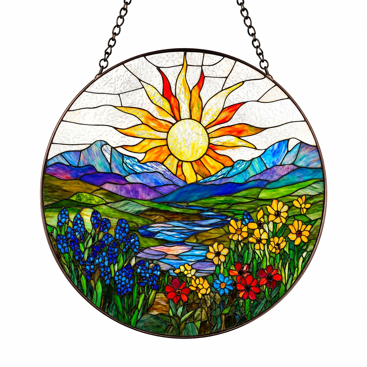 Panel decorativo de vitral paisaje floral-NestAndWood