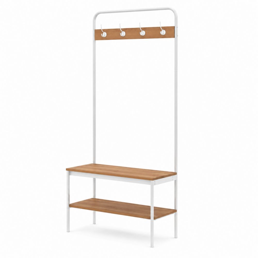 Garderobenständer mit Schuhregal Holz/Metall Weiß/Braun
