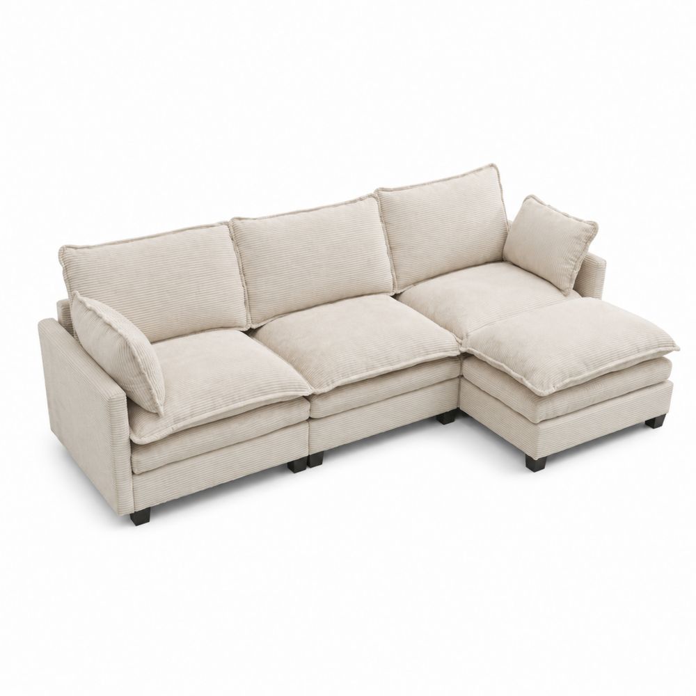 Ecksofa Cordsofa rechts 275x215 cm Kord Beige