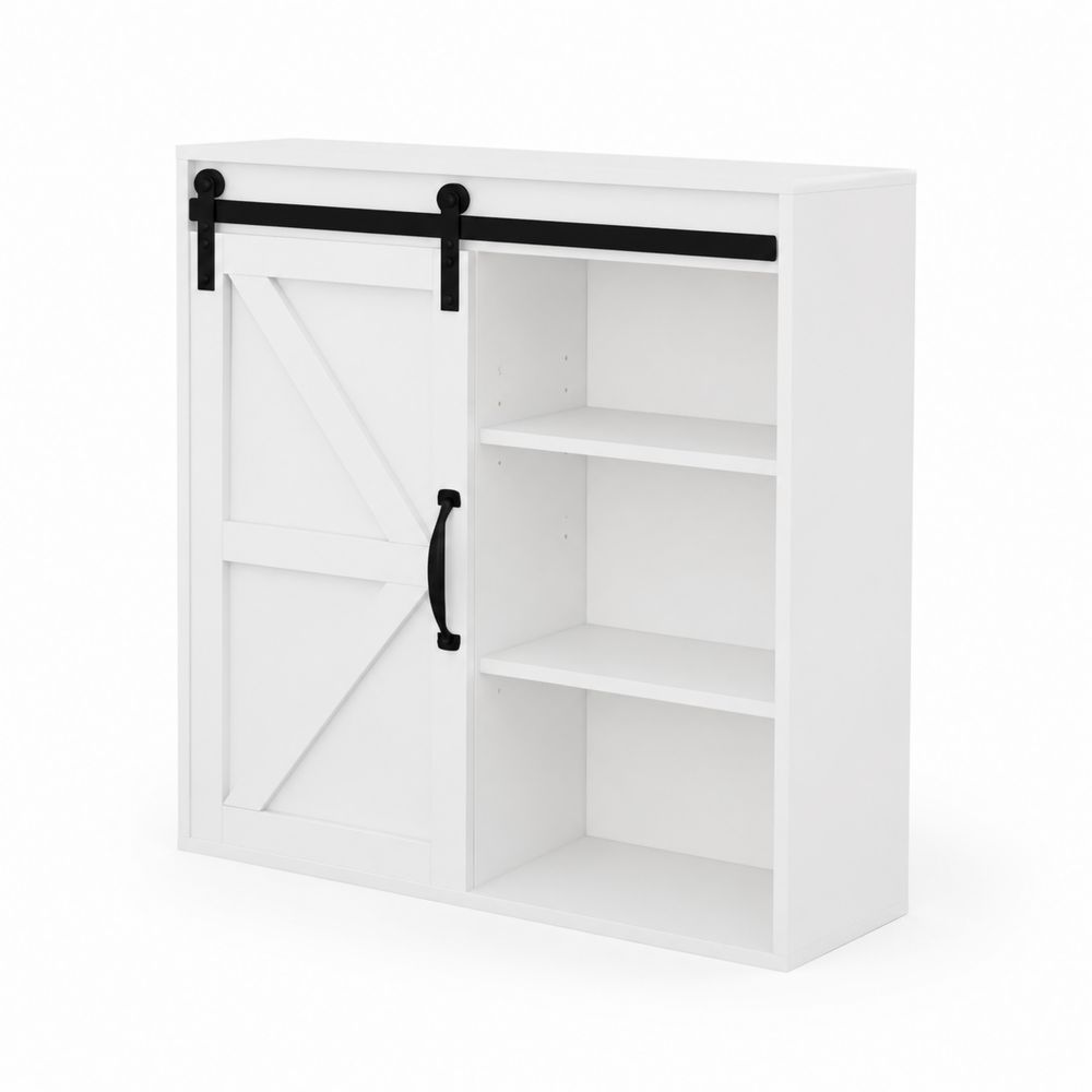 Weißer Schrank mit Schiebetür aus Holzwerkstoff 80x30x90 cm
