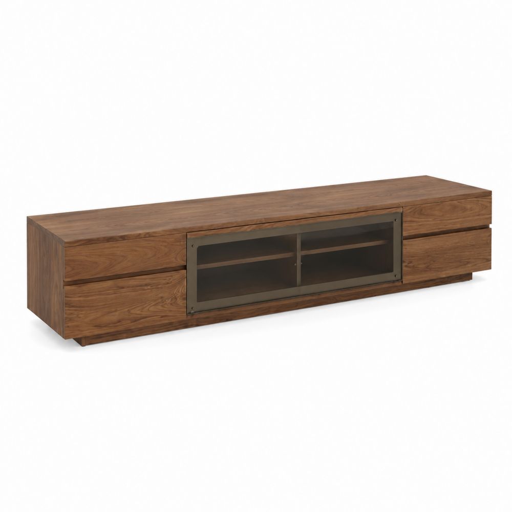 TV-Schrank Holz mit Glastür 180x40x45 cm Walnuss