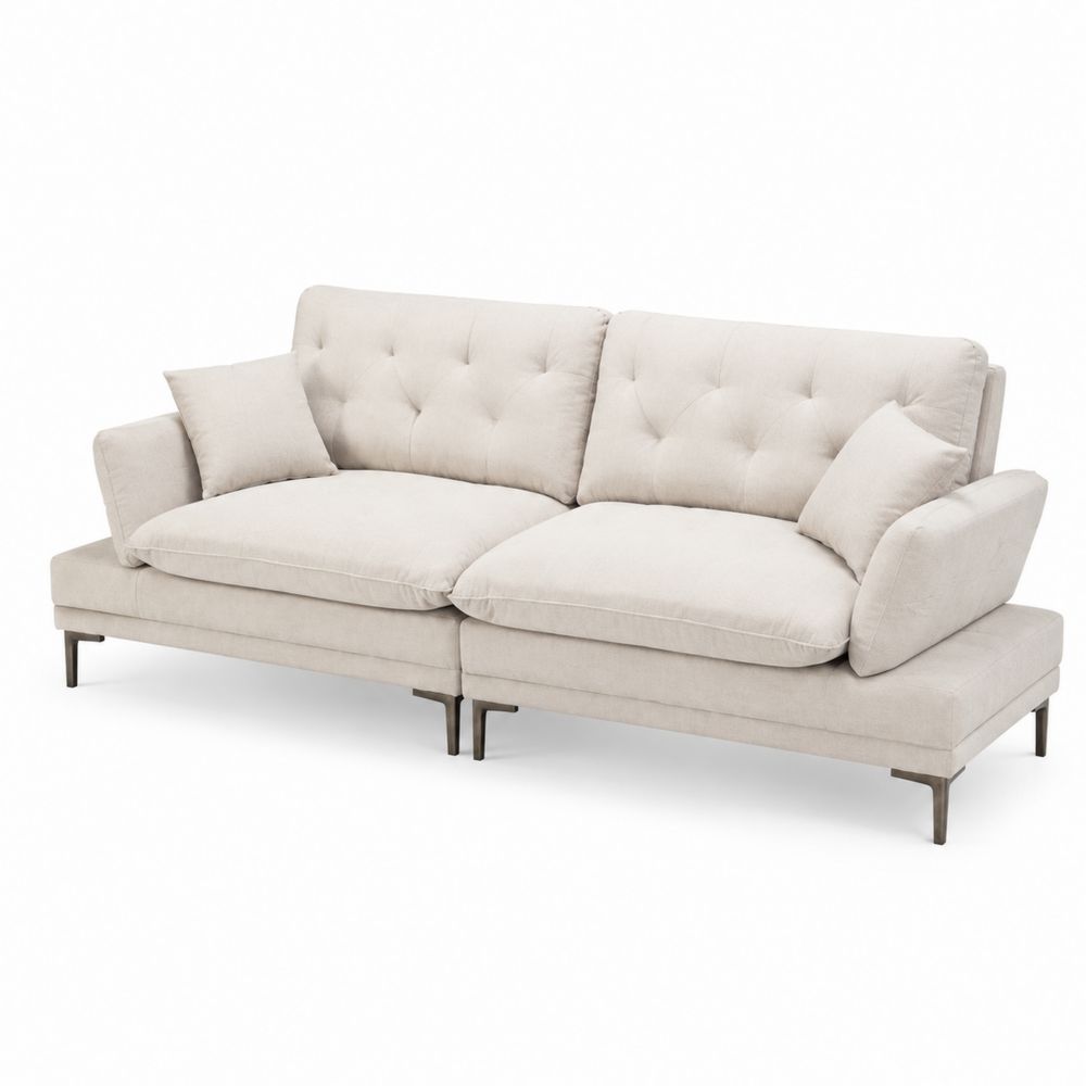 Beiges 2-Sitzer Sofa Leinen Stoff 200 cm