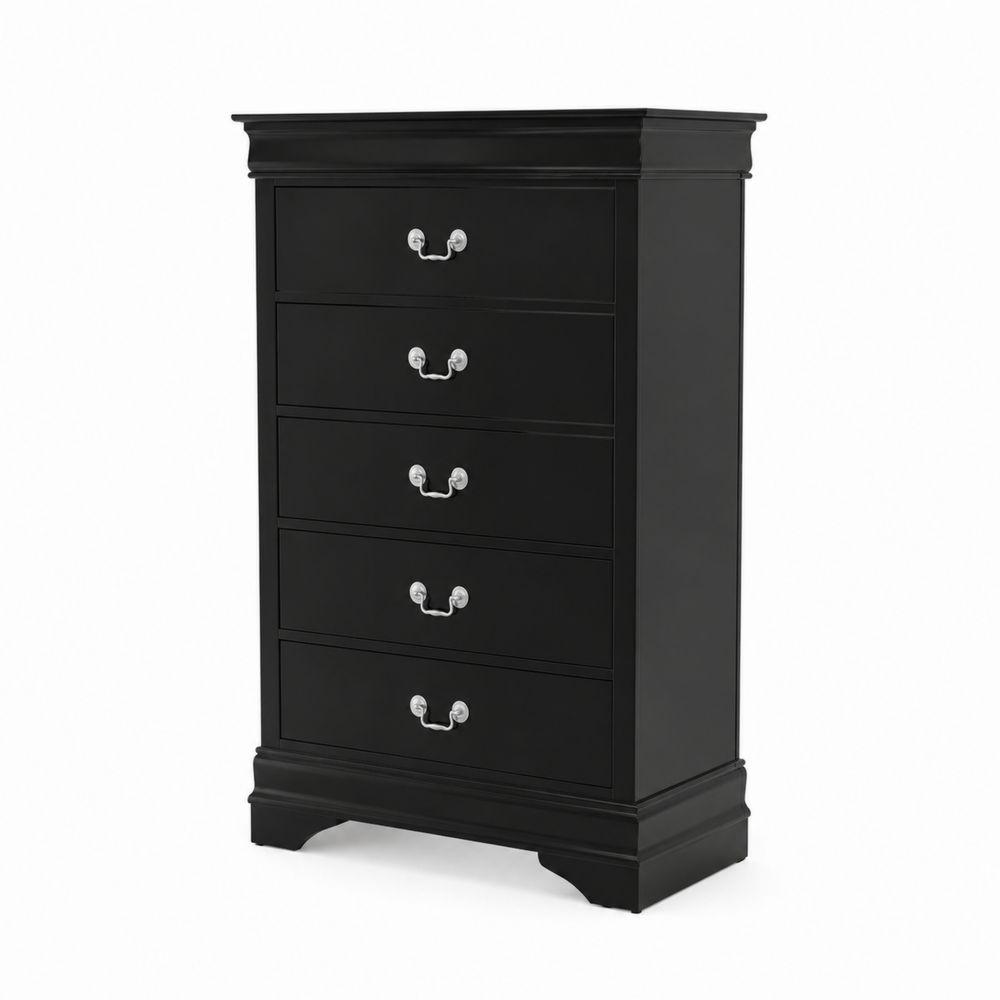 Schwarze Holzkommode mit 5 Schubladen