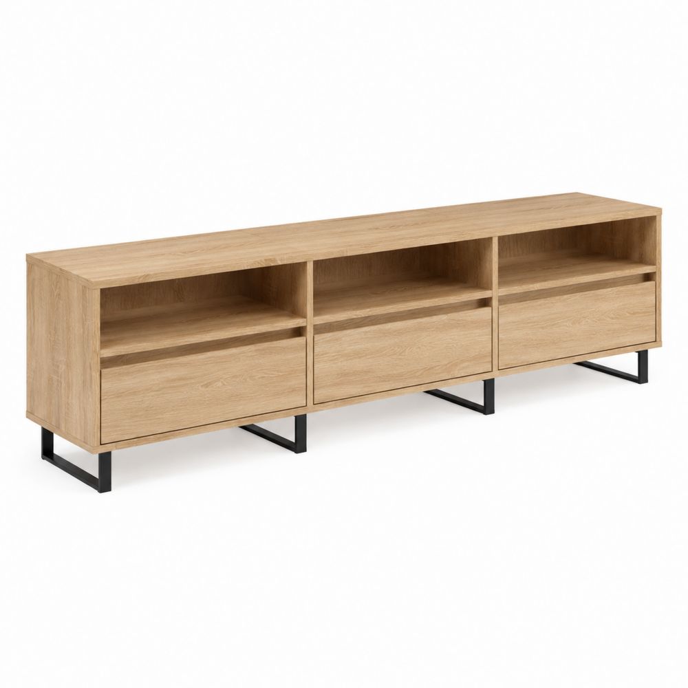 TV-Schrank aus Holzoptik mit 3 Fächern und schwarzen Metallbeinen