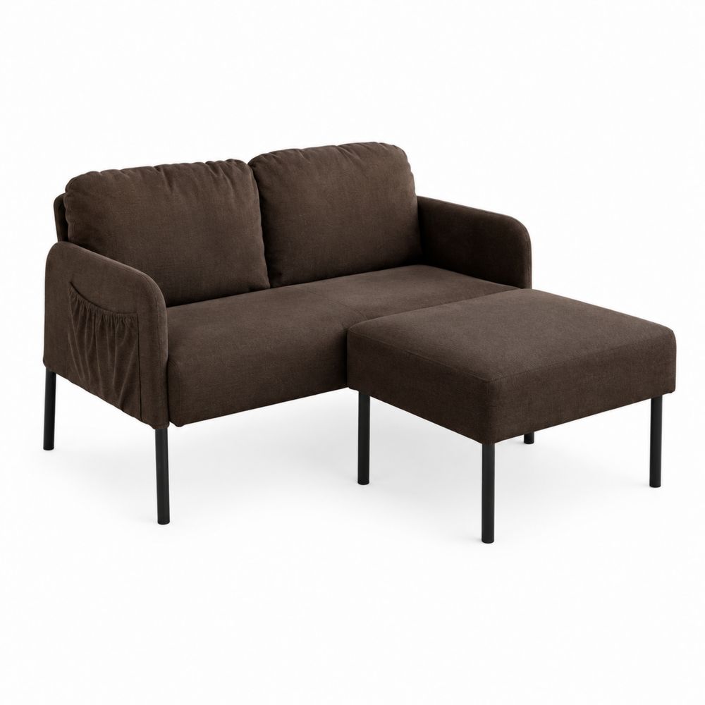 Polstersofa Zweisitzer mit Ottomane Dunkelbraun