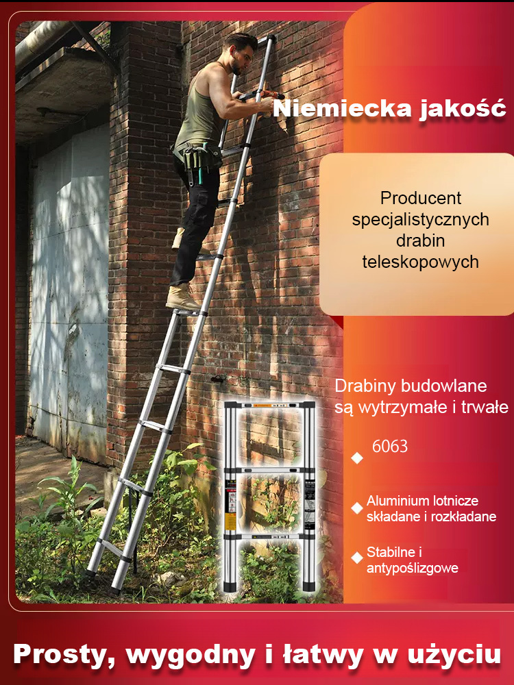 Niemiecka Jakość: Profesjonalna Drabina Teleskopowa Antypoślizgowa do Domu i Ogrodu