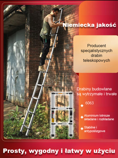 Niemiecka Jakość: Profesjonalna Drabina Teleskopowa Antypoślizgowa do Domu i Ogrodu