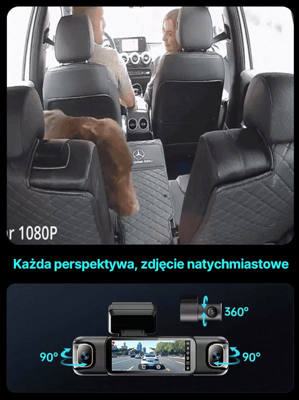 4-Kanałowy Wideorejestrator 360° 4K | Tryb Parkingowy 24/7 + Łatwy Montaż | 14 Dni Na Testy