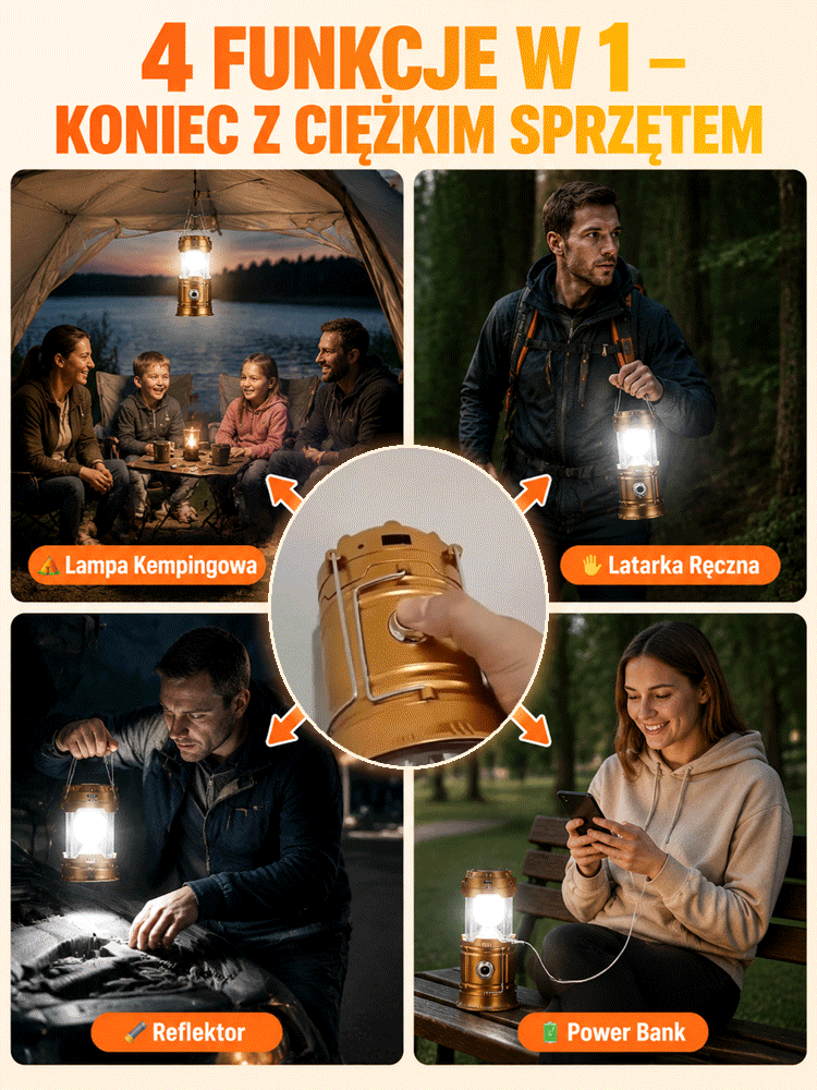 【-50% OFF】Wodoodporna Lampa Kempingowa Solarna 4w1☀️