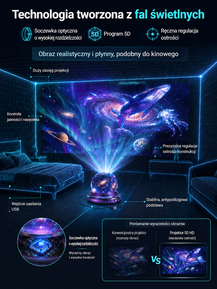 Imersyjny Projektor Gwiazd 4K Aurora – Idealny Prezent dla Dzieci (-50% OFF, Za Pobraniem)
