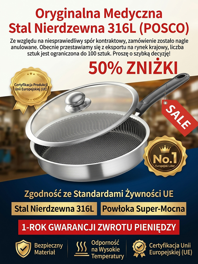 Patelnia Nierdzewna 316L Premium | -50% Wyprzedaż i Płatność za Pobraniem
