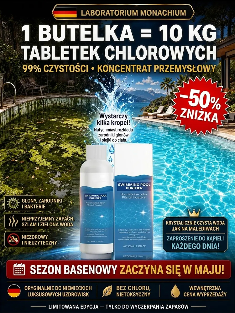 ✨Nietoksyczny Płyn do Basenu na Sezon | Błyskawicznie Usuwa Glony, Bezpieczny dla Dzieci (Zestaw Promocyjny -50%)