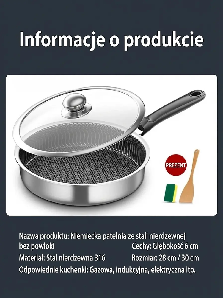 Patelnia Nierdzewna 316L Premium | -50% Wyprzedaż i Płatność za Pobraniem