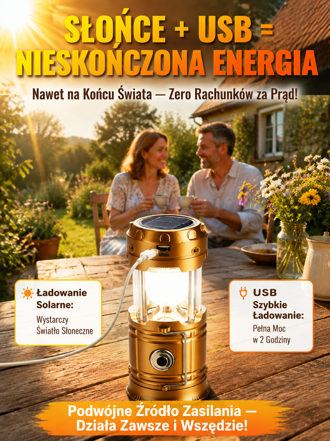 【-50% OFF】Wodoodporna Lampa Kempingowa Solarna 4w1☀️