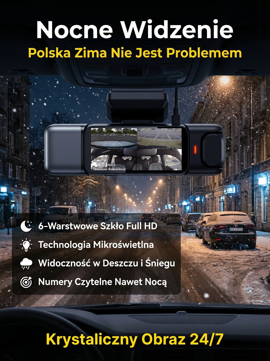 4-Kanałowy Wideorejestrator 360° 4K | Tryb Parkingowy 24/7 + Łatwy Montaż | 14 Dni Na Testy