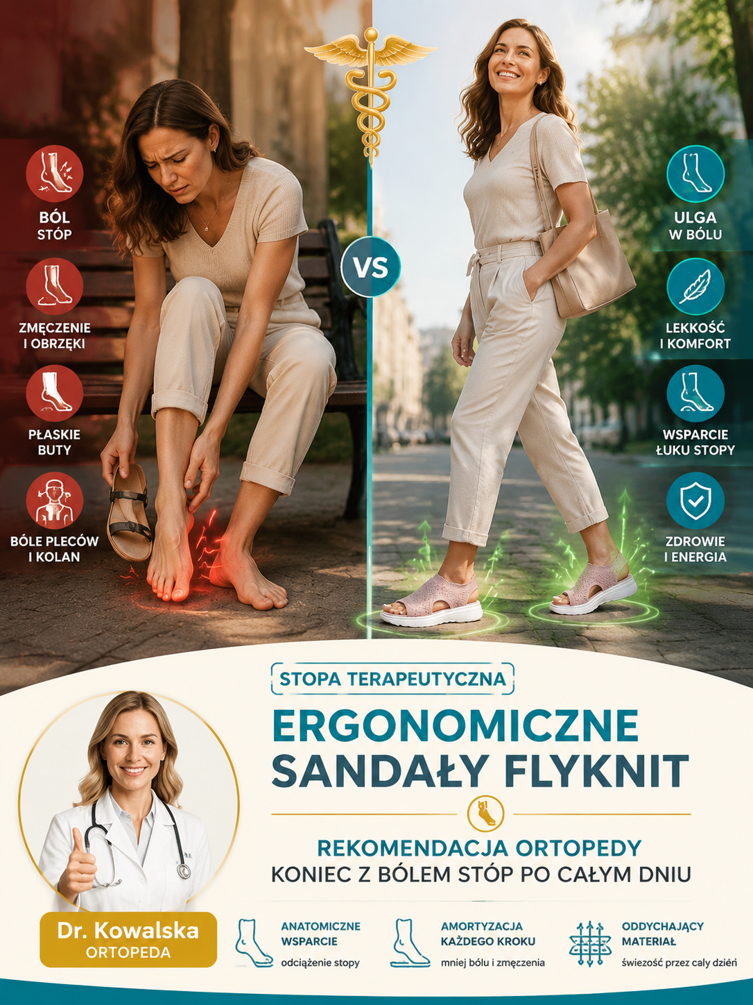 【-50% + Za Pobraniem】Rekomendowane Sandały Ortopedyczne – Oddychająca Siateczka, Ulga w Bólu i Gruba Podeszwa (14 Dni Testów)