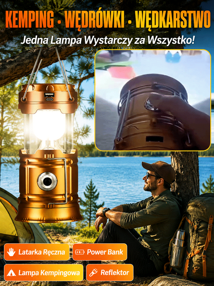 【-50% OFF】Wodoodporna Lampa Kempingowa Solarna 4w1☀️
