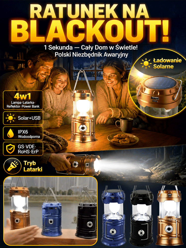 【-50% OFF】Wodoodporna Lampa Kempingowa Solarna 4w1☀️