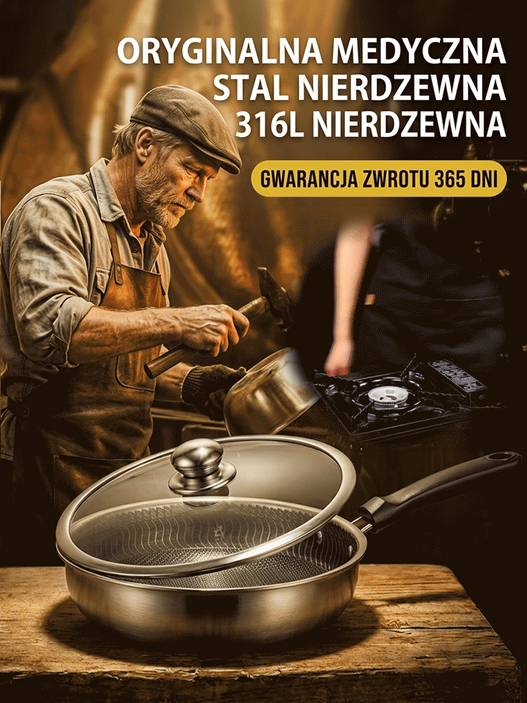 Patelnia Nierdzewna 316L Premium | -50% Wyprzedaż i Płatność za Pobraniem