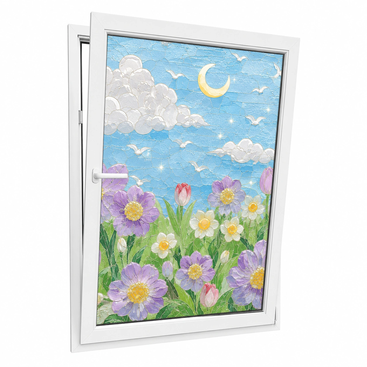 Vinilo decorativo para ventana flores y cielo-NordicWoodLiving