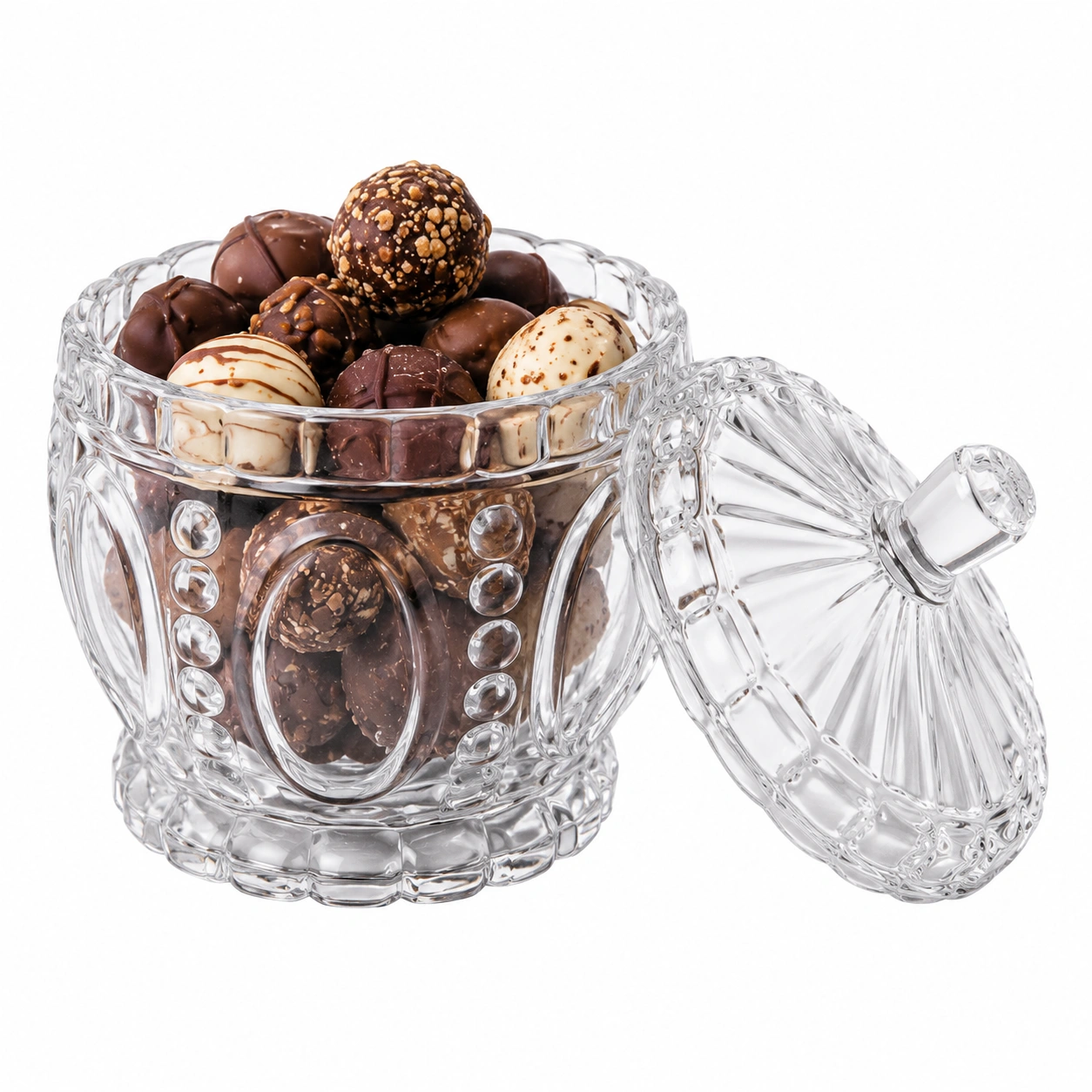 Bombonera de cristal con tapa decorativa-NordicWoodLiving