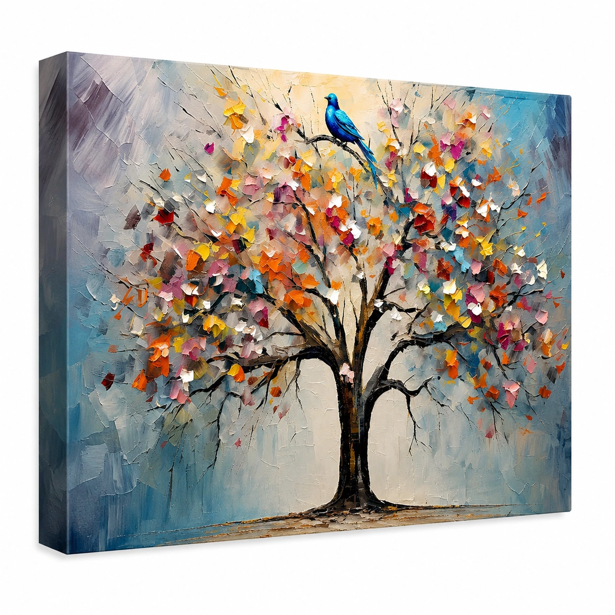 Cuadro decorativo lienzo arbol abstracto con ave-NordicWoodLiving
