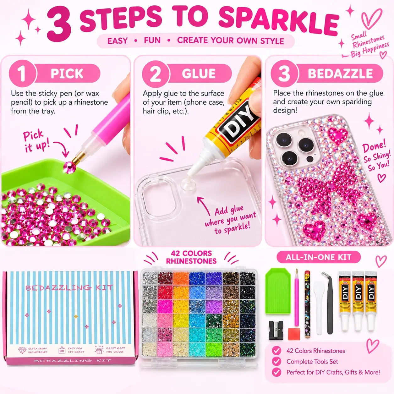 42000Pcs 42Colors 3mm Round Glitter Rhinestones Multi-Pack Kit - Nail Tech Supplies, Sufficient Quantity for Nail Art, DIY Crafts, Ultimate Creative Gift for Her