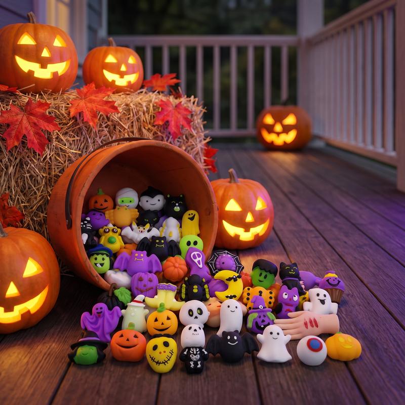 🦇🎃Halloween Squishies Stress Relief Toy Set, Classic Pumpkin/Ghost/Bat Shapes, Super Soft TPR Material with Elastic Squeeze Feel🧹Washable & Durable, Assorted 24/36/50pcs for Party Favors, Classroom Rewards & Trick-or-Treat🦇🪄