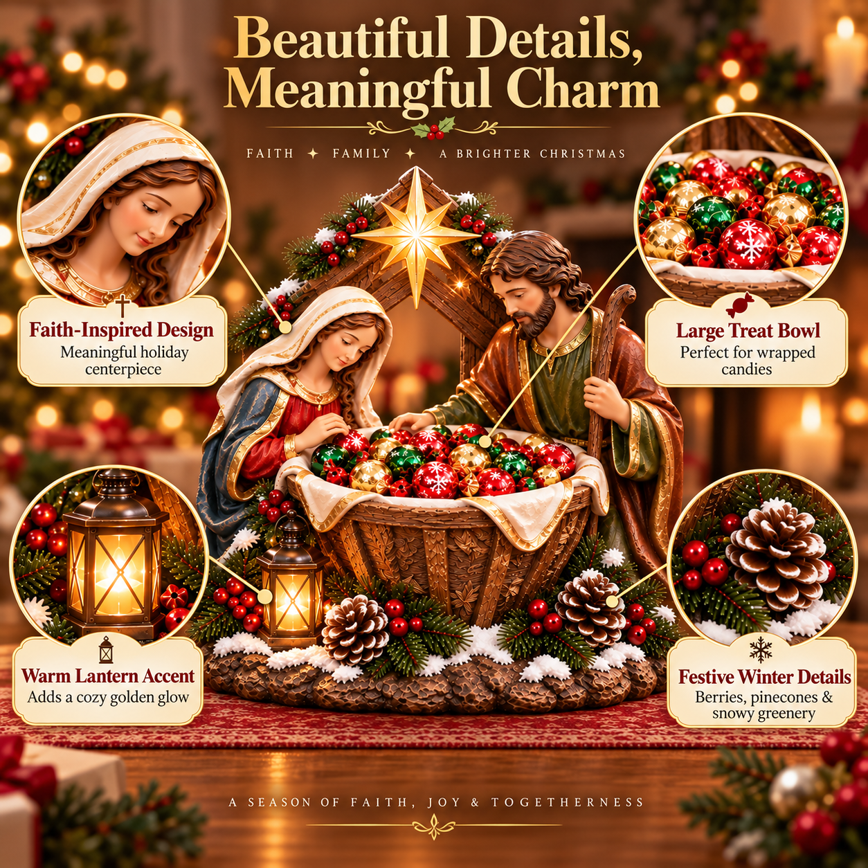 🔥Hot Sale 49% OFF✝️✨ Nativity Blessing Bowl – Lighted Christmas Treat Bowl & Tabletop Decor