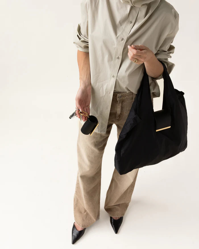 Keychain Tote Bag Compact & Expandable for On the Go, Foldable Tote Bag with Key Ring for Daily Errands - Black
